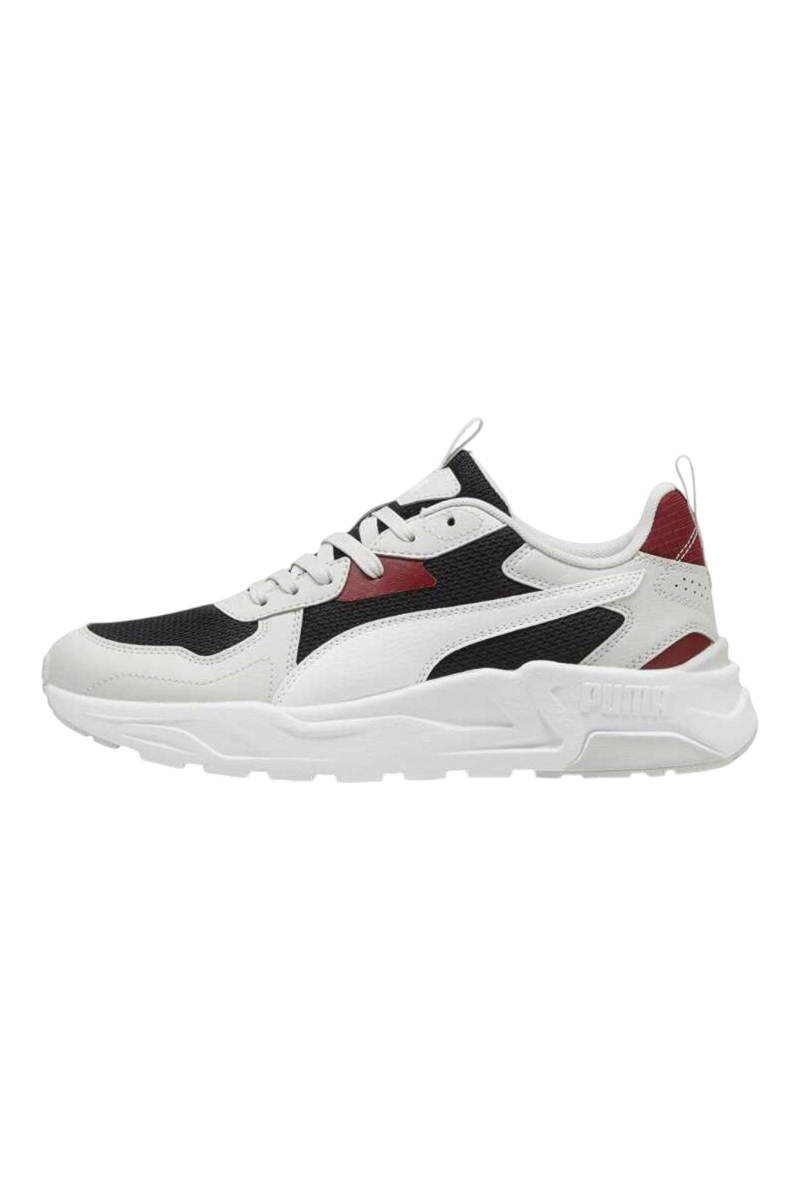 Sporline Puma Trinity Lite beyaz, siyah ve kırmızı detaylı, nefes alabilir file yüzeyli erkek spor ayakkabı