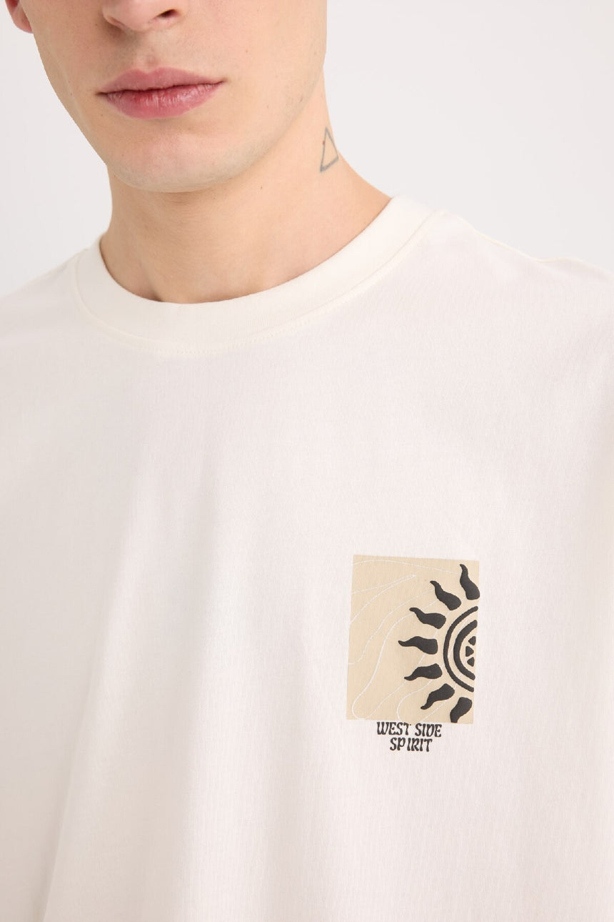 DeFacto Erkek Oversize T-Shirt B5813AX - Ekru