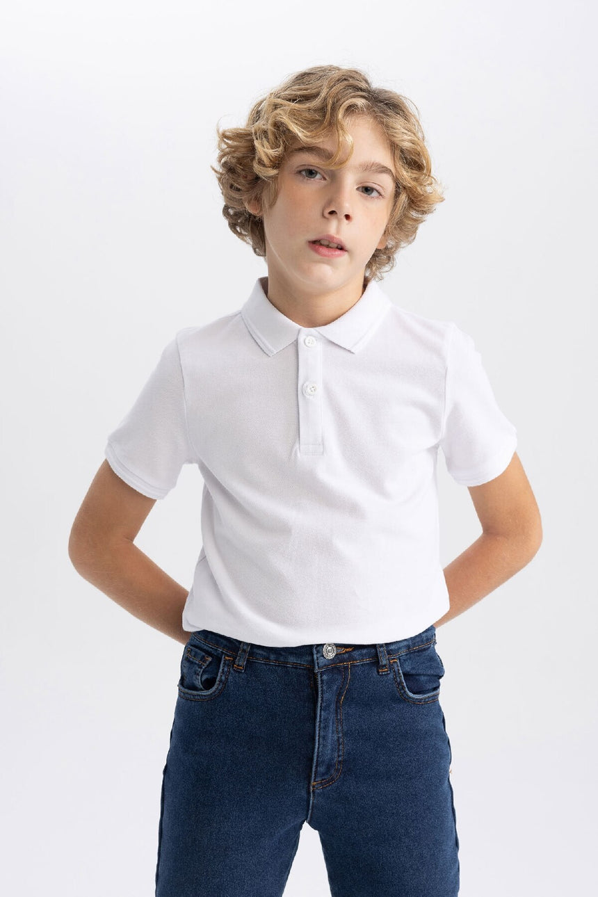 DeFacto K1689A6 Çocuk Polo Yaka T-Shirt - Beyaz