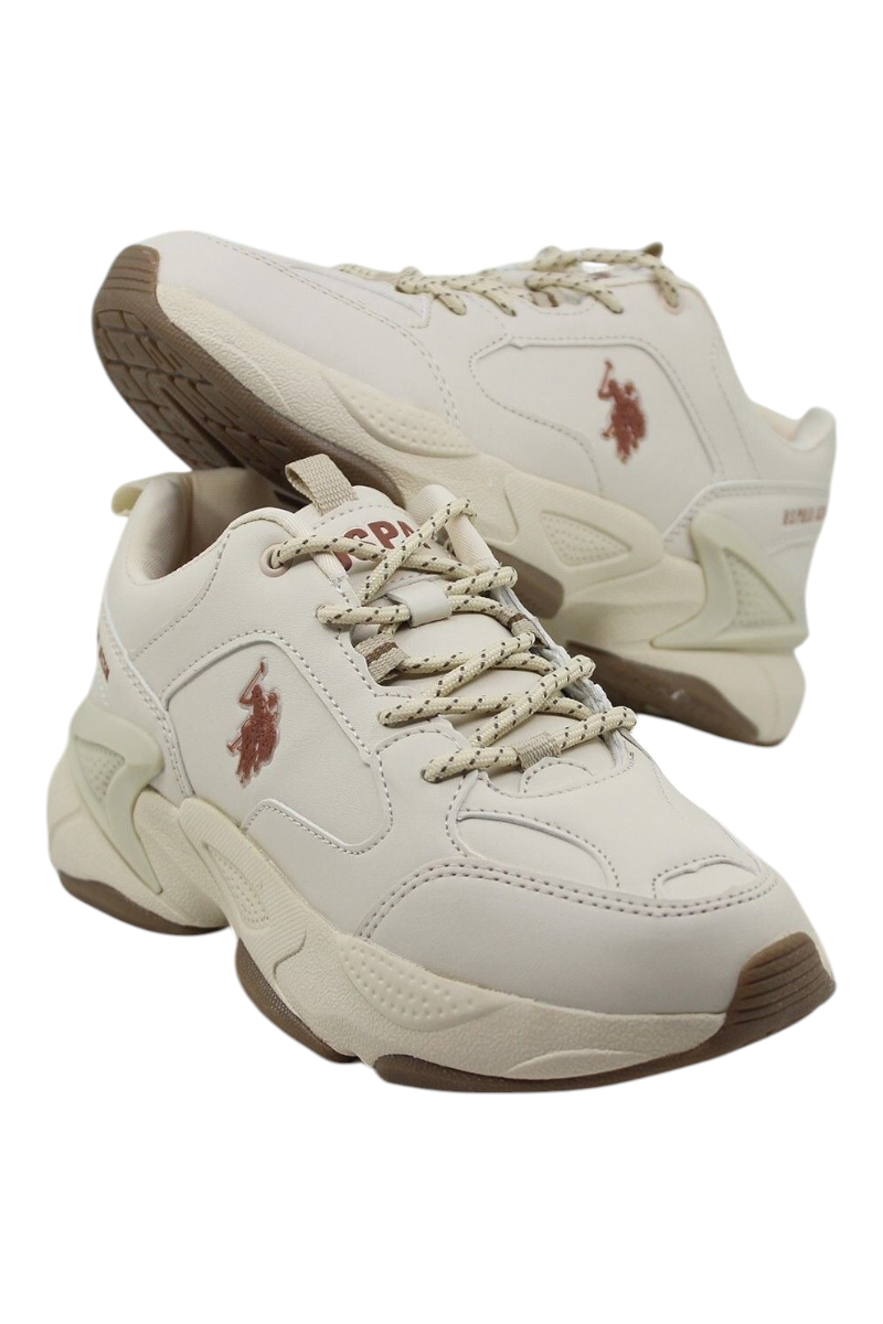 Sporline U.S. Polo Assn. bej renkli, tekstil malzemeden üretilmiş, kalın tabanlı kadın sneaker modeli