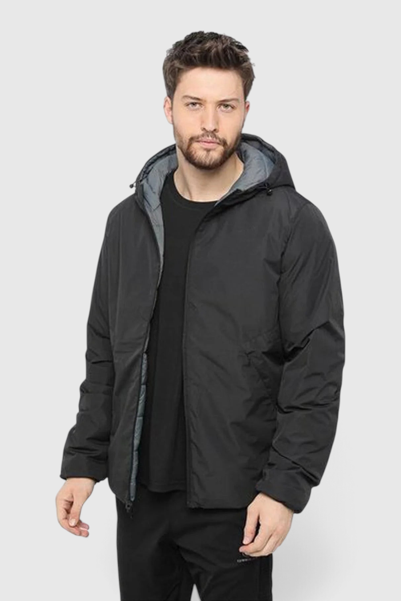 Sporline Lumberjack ML Lucas siyah regular kesim kapüşonlu erkek polyester mont