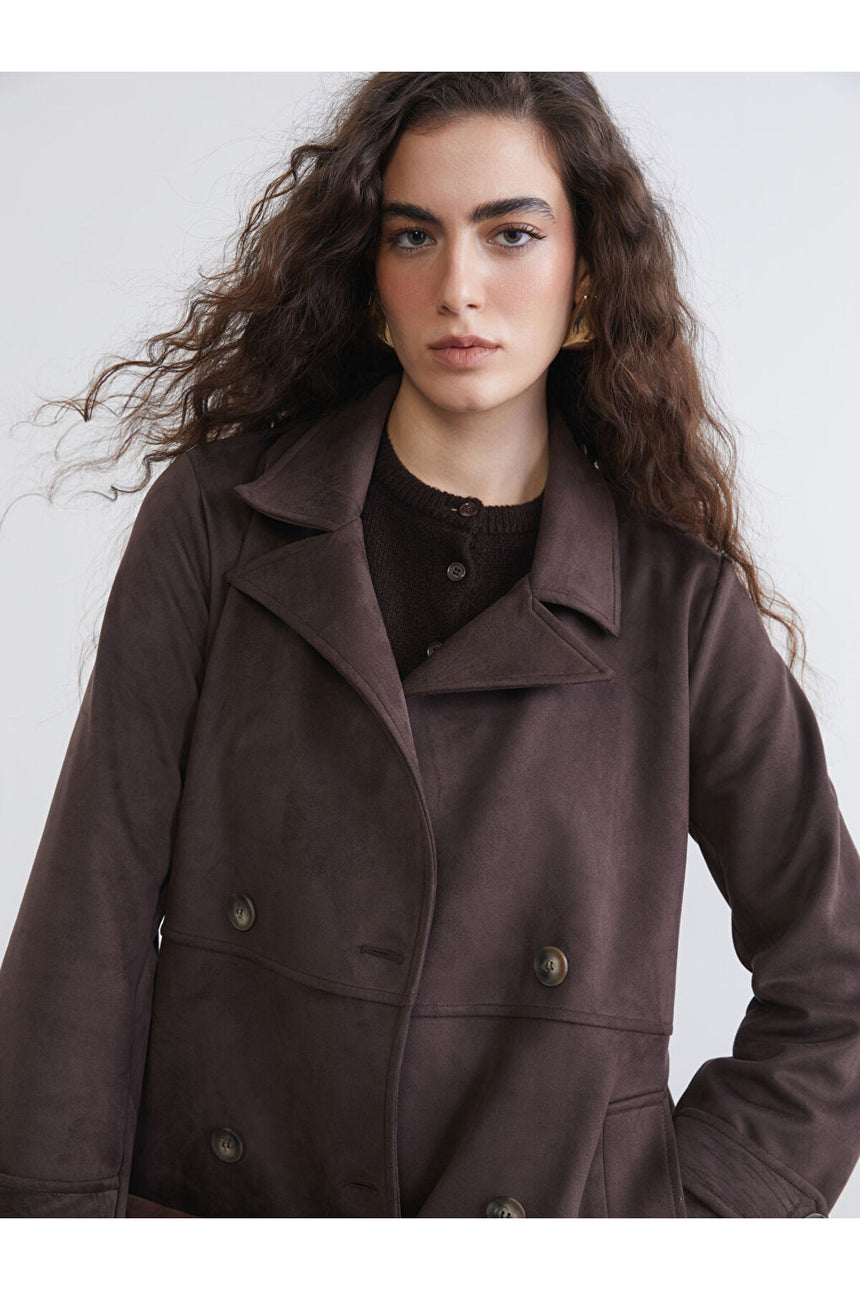 LC Waikiki Kadın Oversize Kruvaze Yaka Trençkot S6KI79B8 - Koyu Kahverengi
