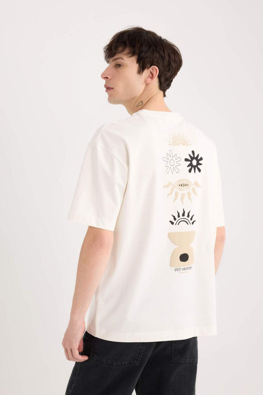 Defacto Erkek T-Shirt B5813Ax - Ekru