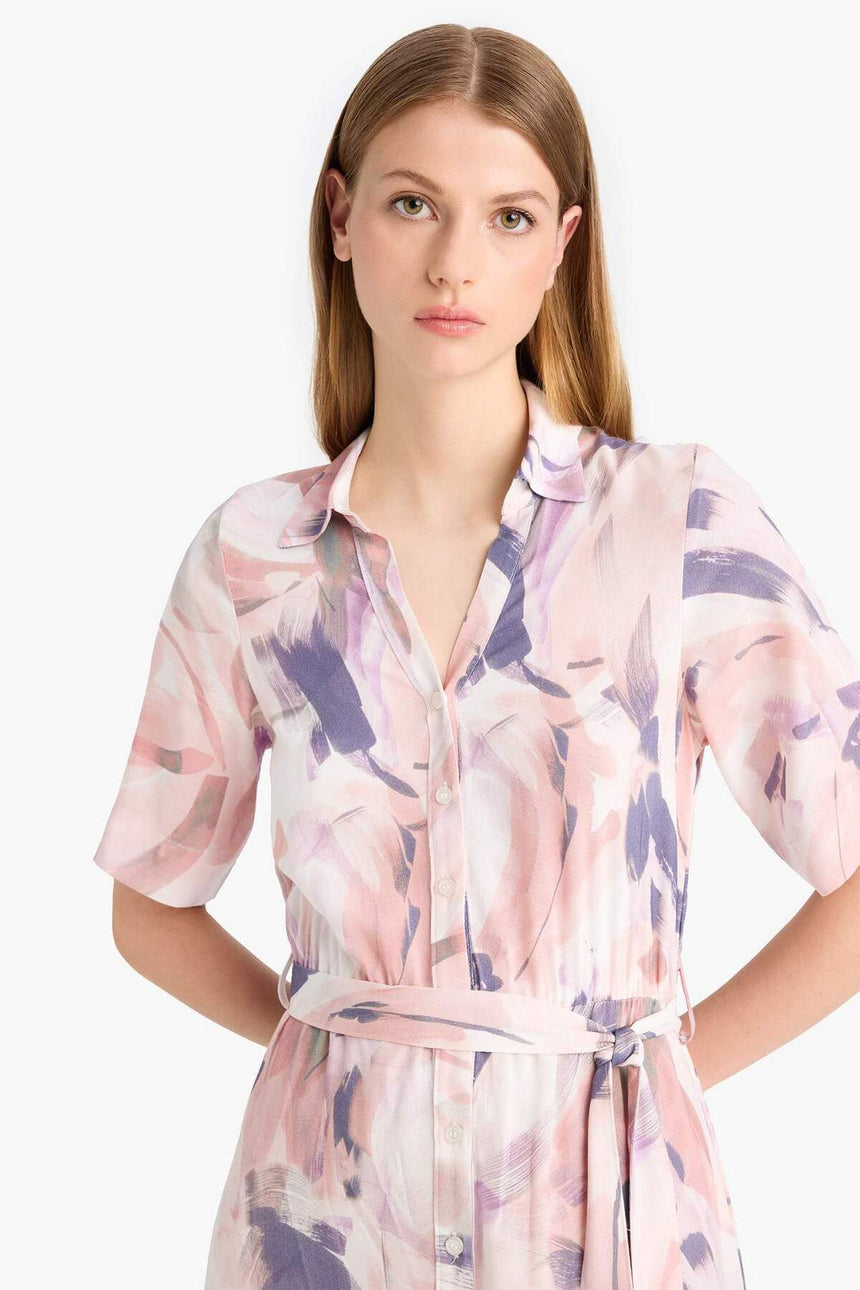 Defacto Kadın Short Sleeve Woven Dress F1827Ax - Pembe