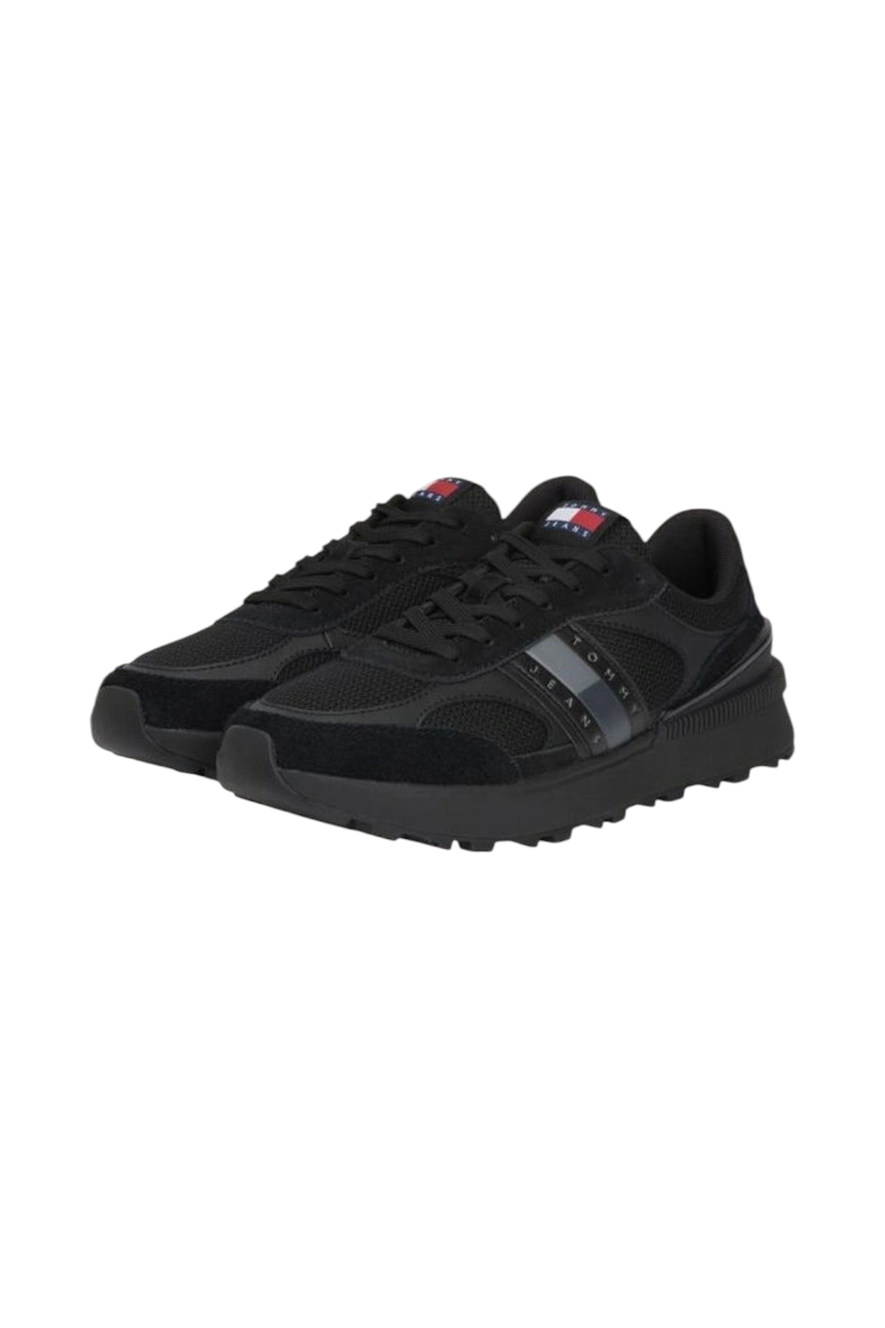 Sporline Tommy Hilfiger siyah süet erkek sneaker, yan kısmında marka logolu detaylı günlük spor ayakkabı