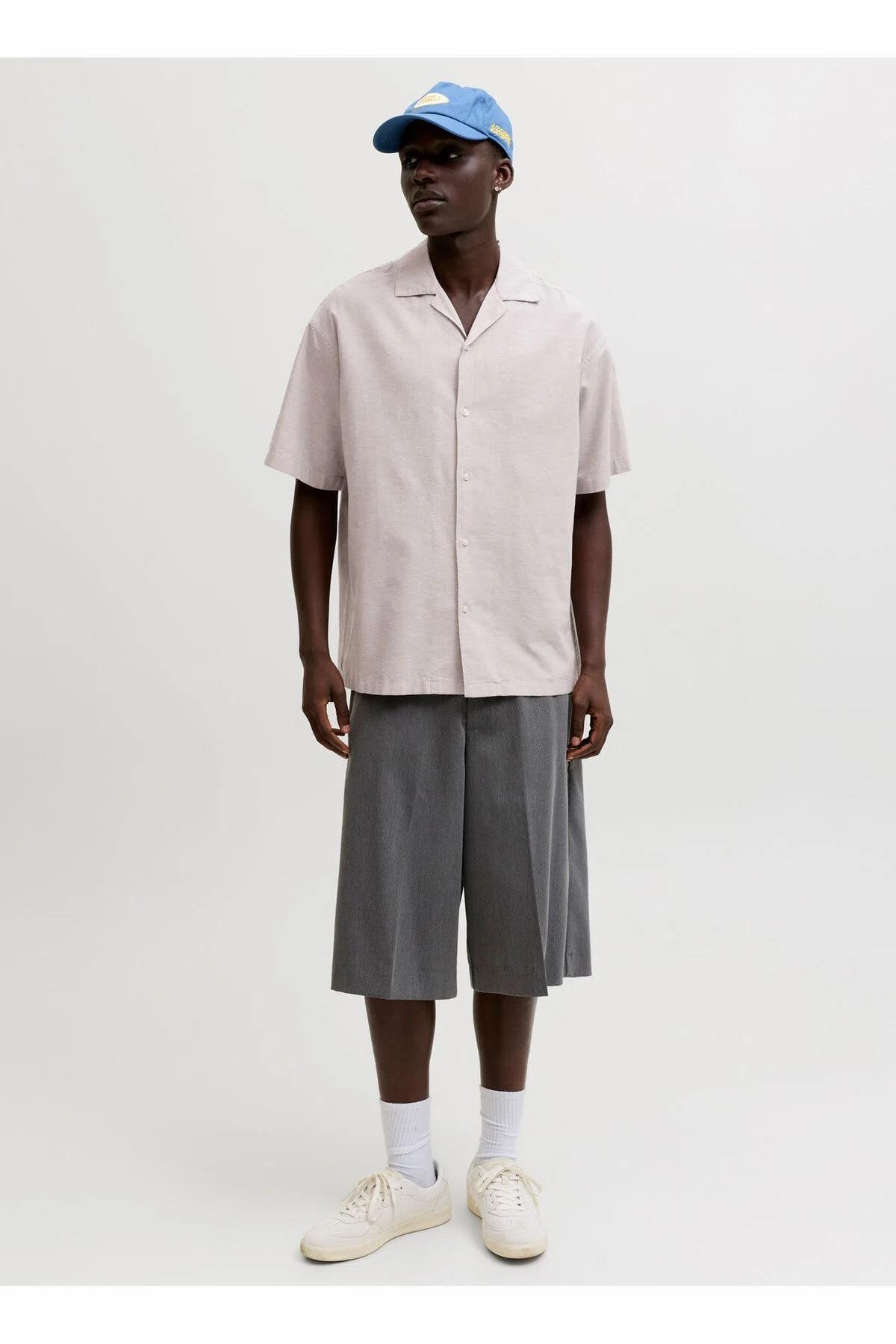 Jack & Jones Breeze Erkek Keten Karışımlı Kısa Kollu Gömlek 12288594 - Bej