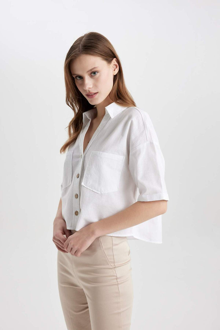 Defacto Kadın Short Sleeve Shirt V2523AZ - Beyaz