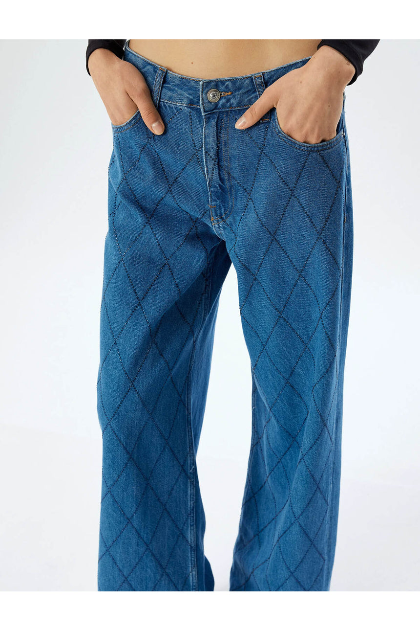 Koton 5WAL40155MD Kadın Jean Pantolon - Koyu Lacivert Mavi
