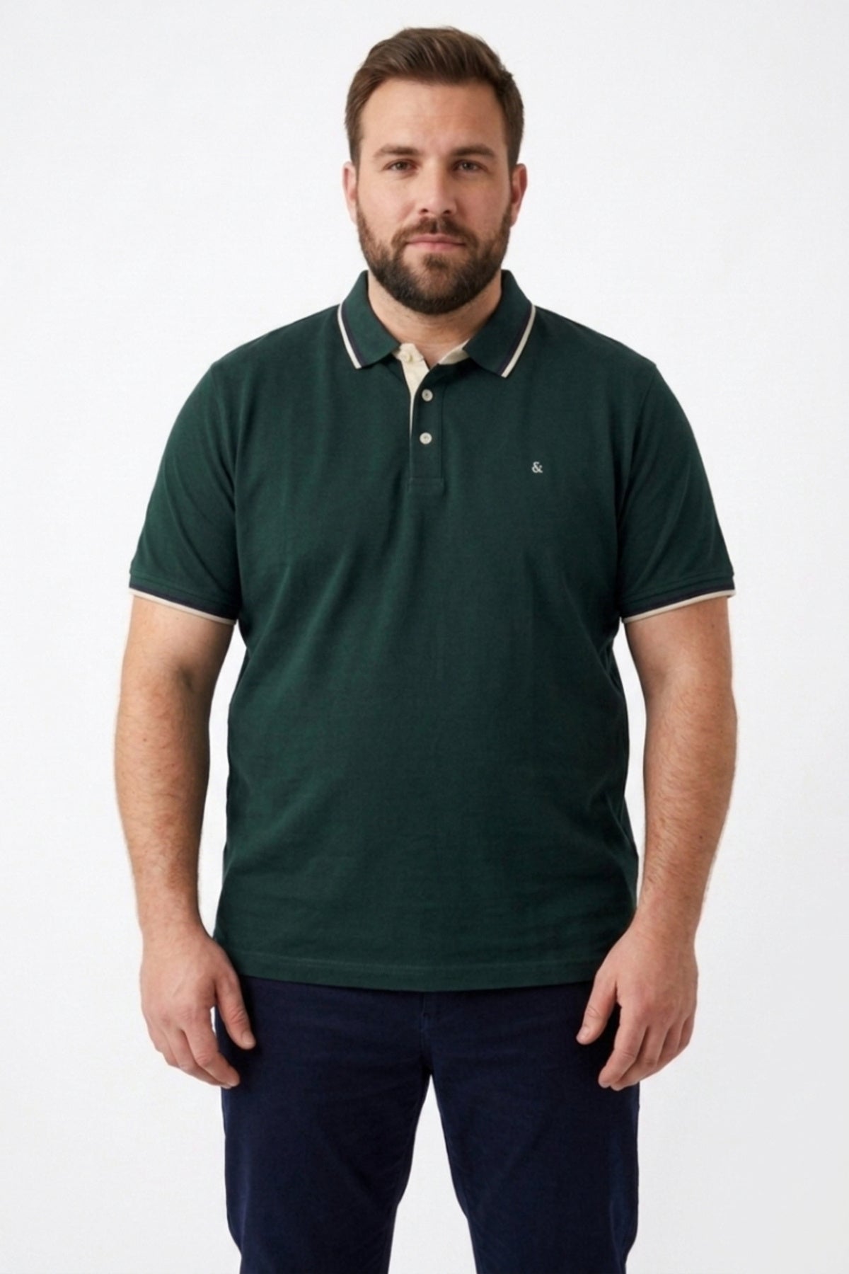 Jack & Jones Plus Paulos Erkek Büyük Beden Polo Yaka T-Shirt 12143859 - Koyu Yeşil