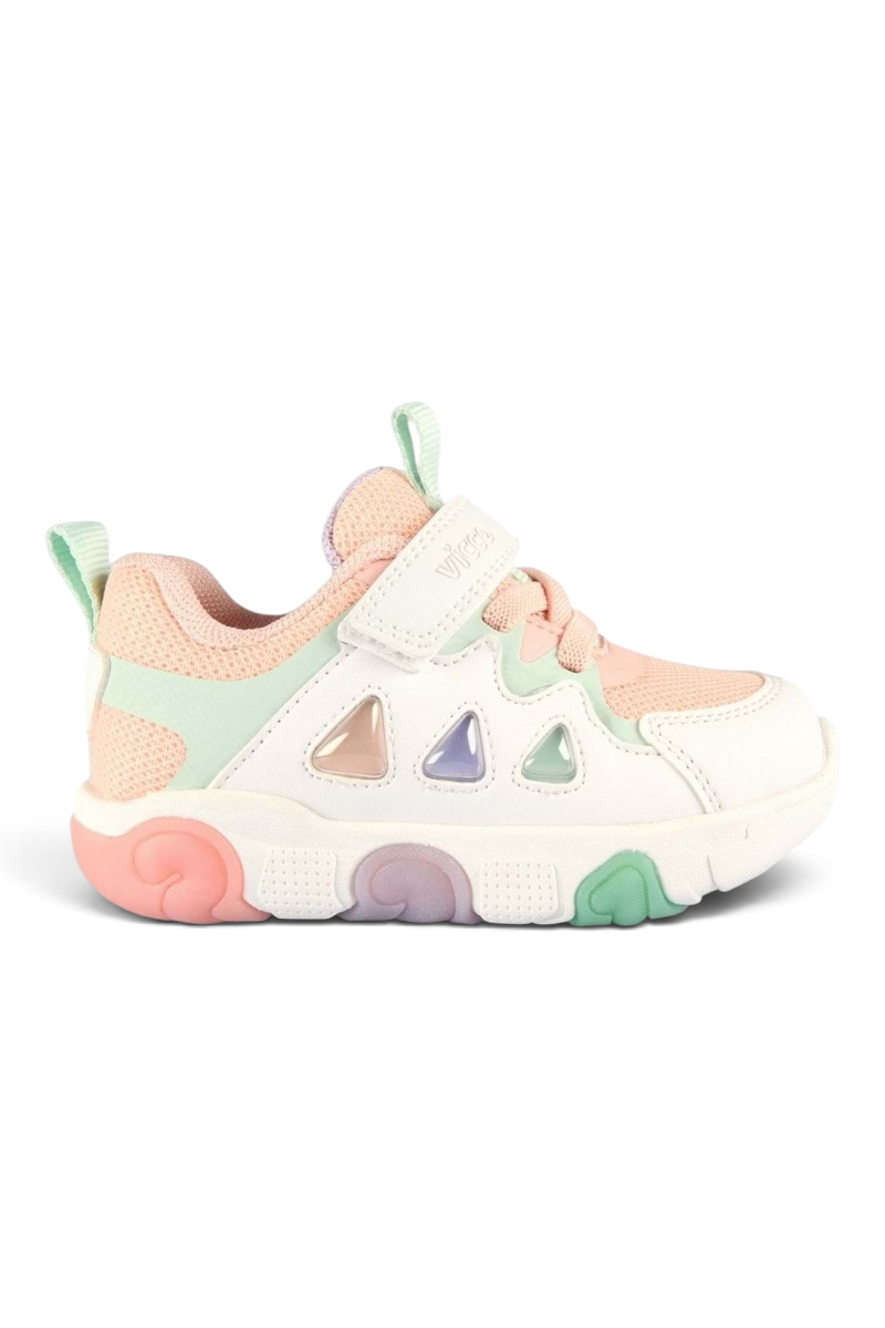 Sporline Vicco pudra pembe suni deri çocuk sneaker, cırt cırtlı tasarım ve renkli taban detaylı