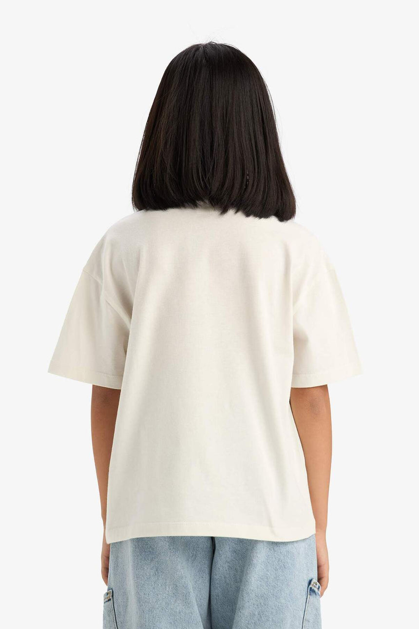DeFacto Çocuk Oversize Kısa Kollu T-Shirt E0386A8 - Ekru
