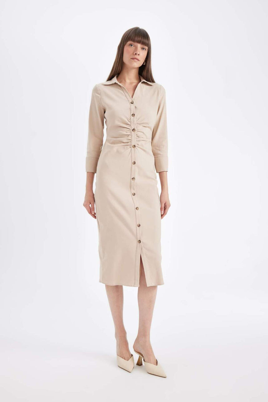 Defacto Kadın Long Sleeve Woven Dress D4560Ax - Kahverengi / Kum Beji