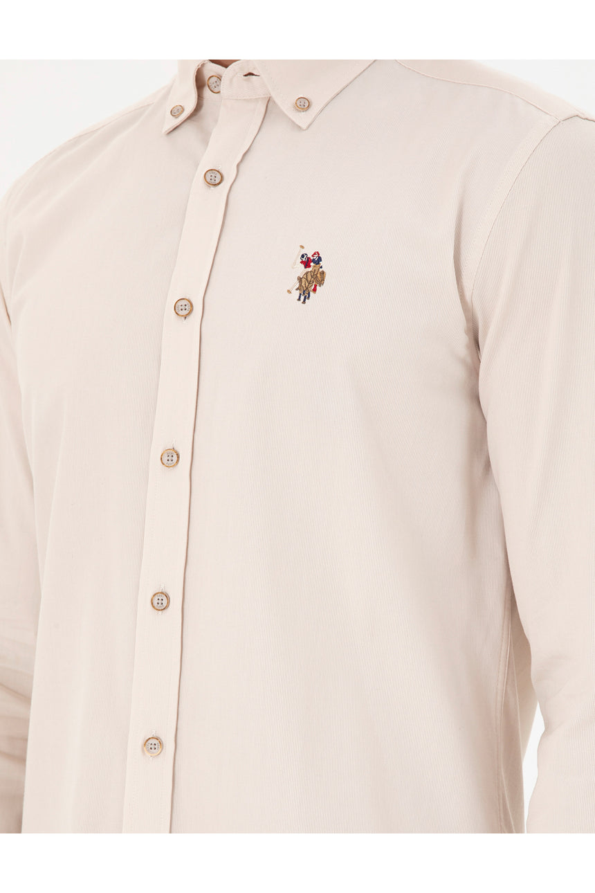US POLO ASSN ERKEK DOKUMA GÖMLEK 1964729 - Gri/ Bej /Krem