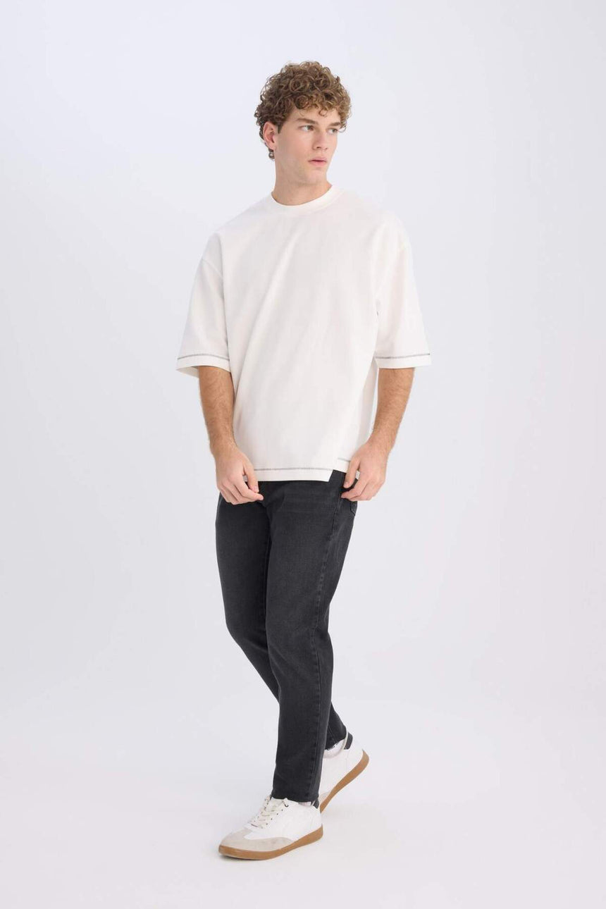 Defacto Erkek T-Shirt C0147Ax - Ekru