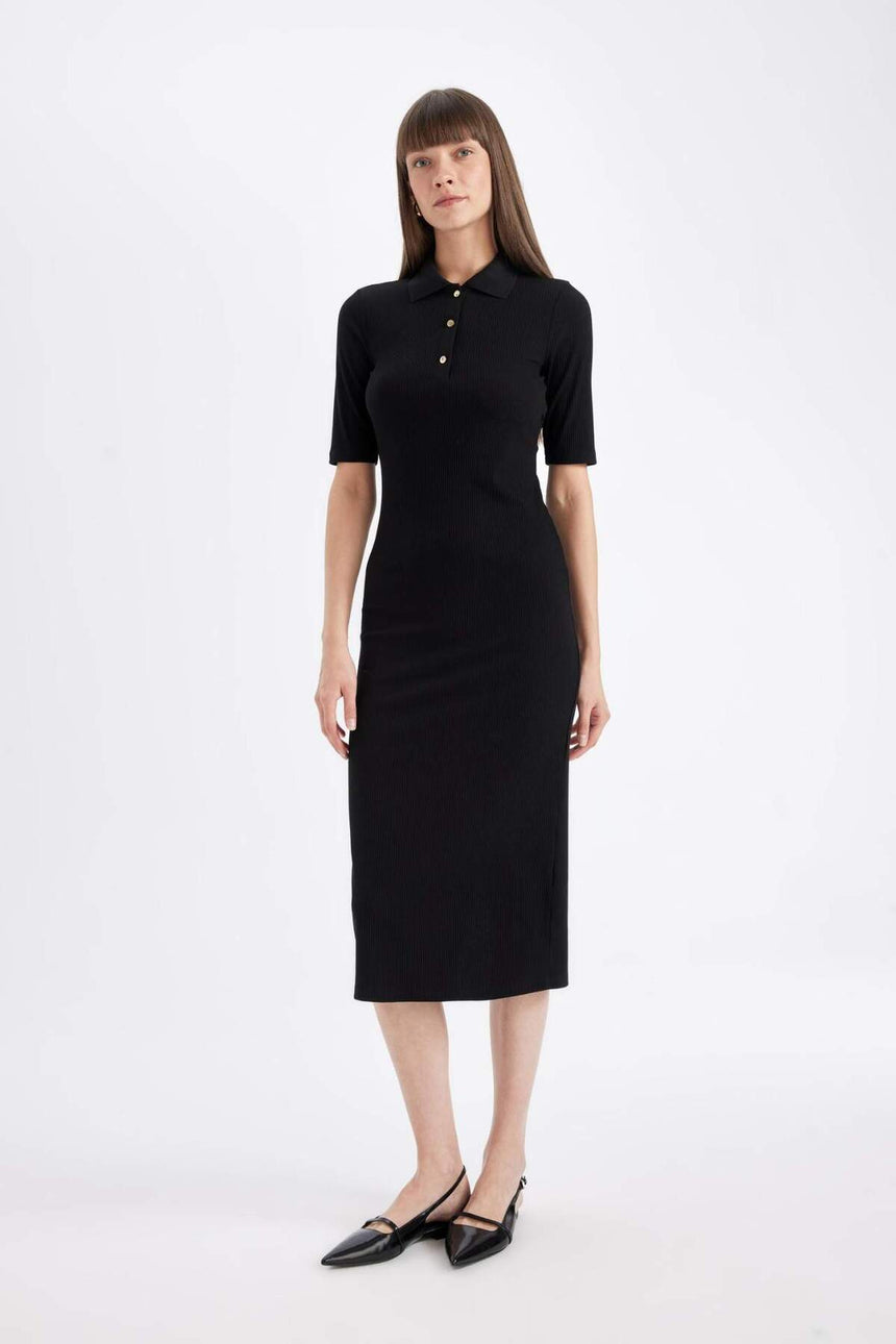 Defacto Kadın Short Sleeve Knitted Dress C2882Ax - Siyah
