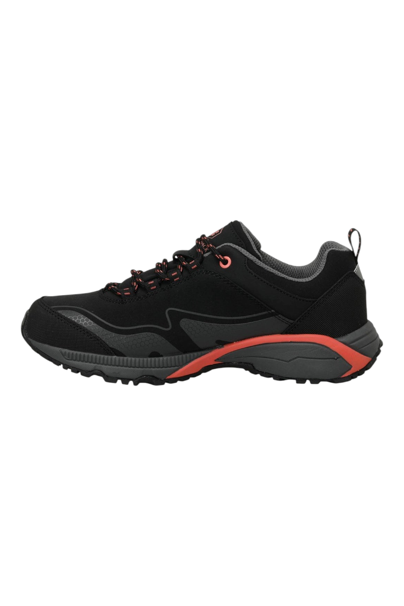 Sporline Lumberjack siyah tekstil kadın outdoor ayakkabı, turuncu detaylı bağcıklı tasarım ve dayanıklı taban yapısı.