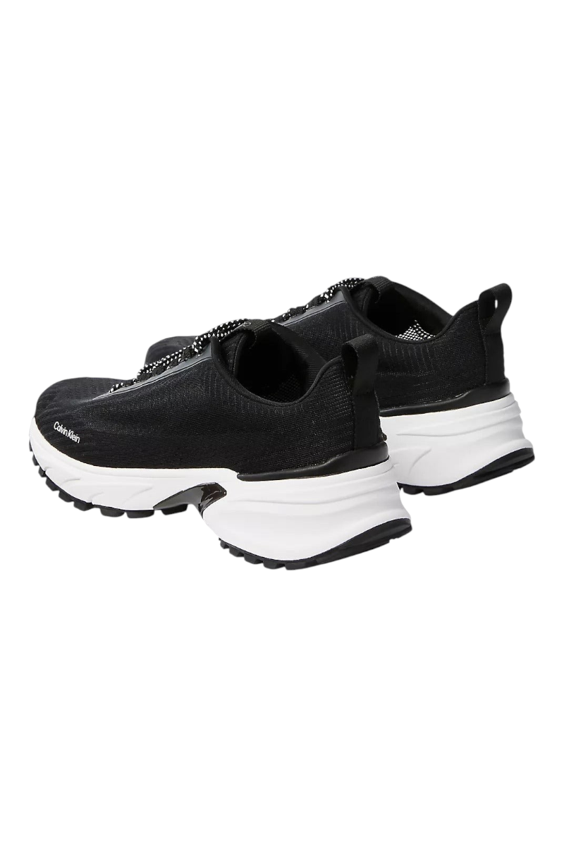 Sporline Calvin Klein siyah polyester erkek sneaker, kalın beyaz tabanlı modern spor ayakkabı tasarımı