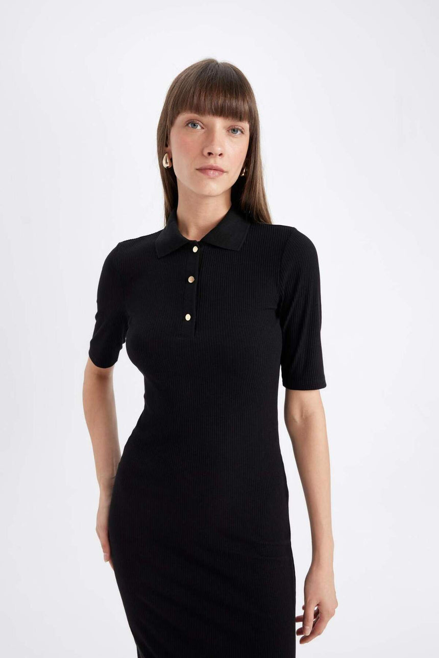 Defacto Kadın Short Sleeve Knitted Dress C2882Ax - Siyah