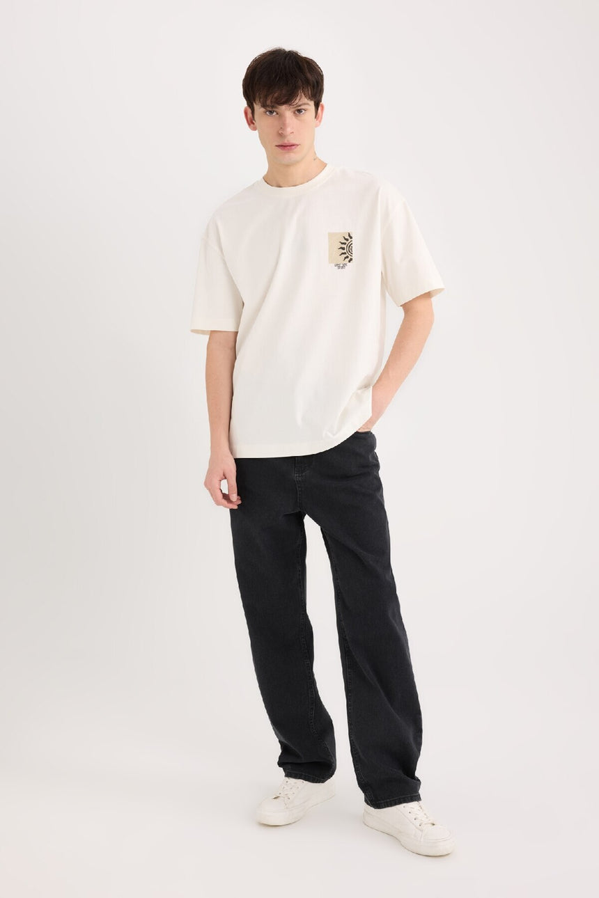 DeFacto Erkek Oversize T-Shirt B5813AX - Ekru