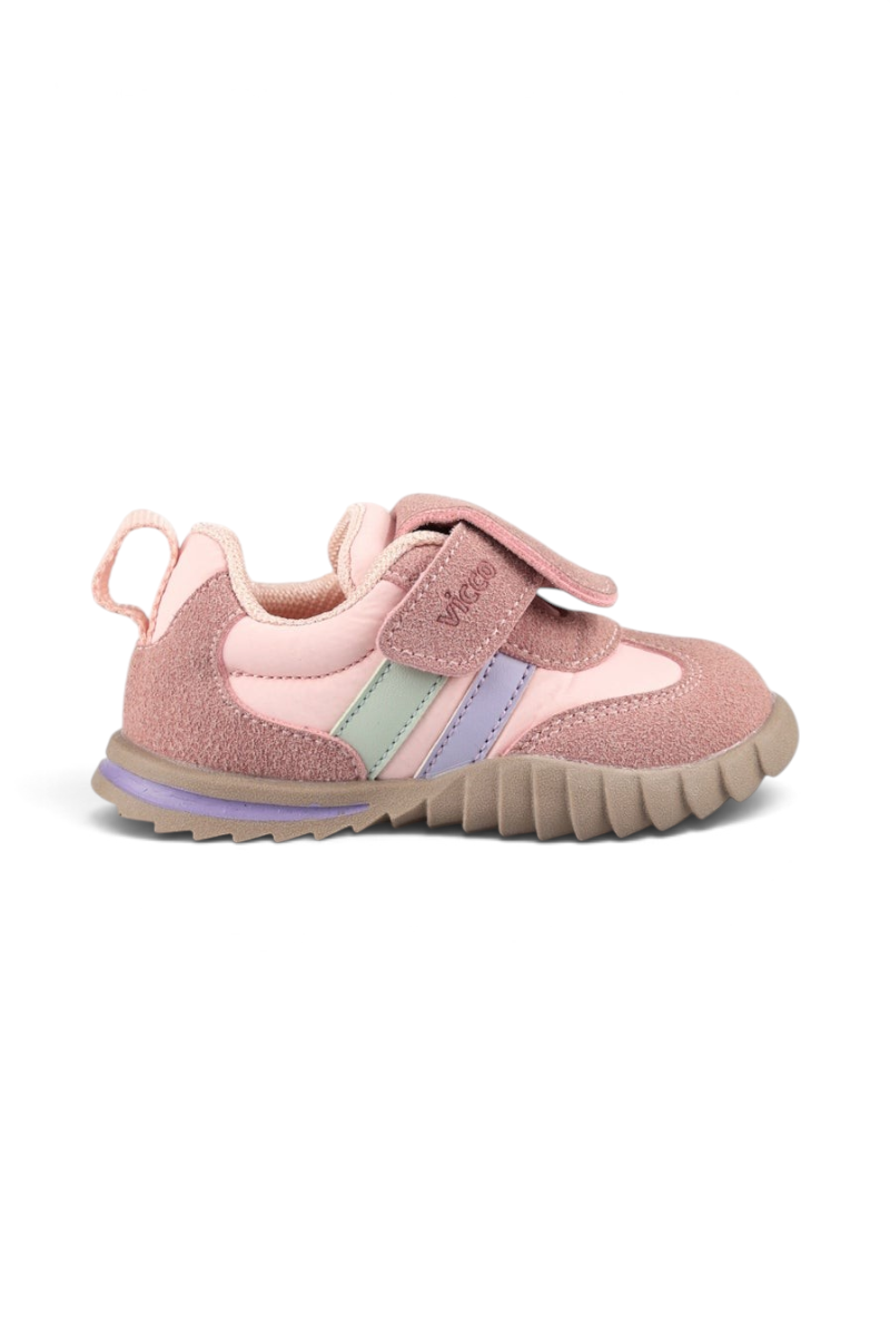 Sporline Vicco pudra pembe renkli, suni deri detaylı, cırt cırtlı çocuk sneaker ayakkabı