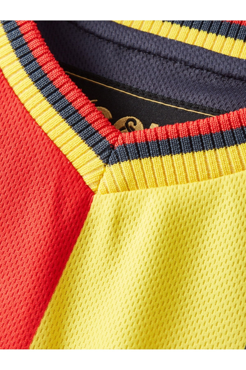 Sporline Puma Galatasaray 1998 çocuk retro forma, sarı kırmızı renkli, %100 polyester dokulu kumaş detaylı yaka