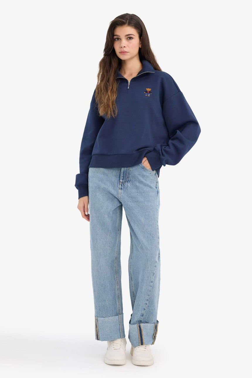 DeFacto Kadın Oversize Sweatshirt G7217AX - Koyu Lacivert