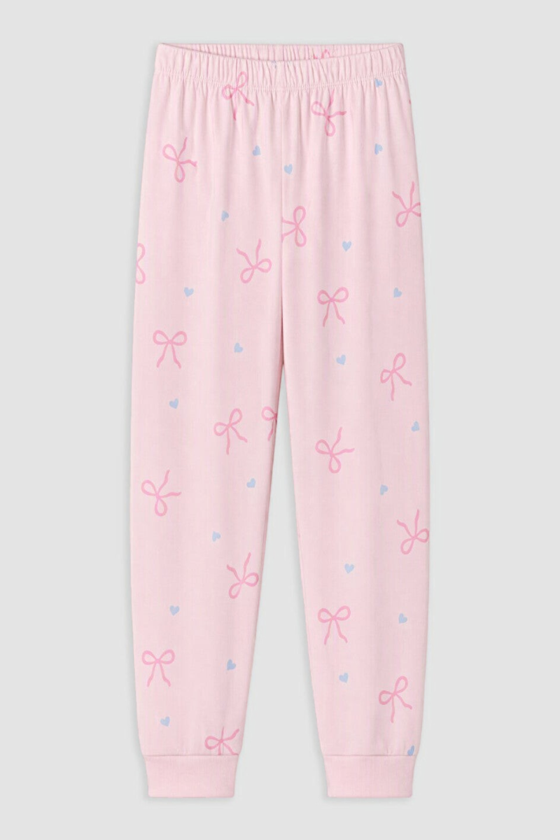 Sporline LC Waikiki kız çocukları için soluk pembe renkli, kurdele ve kalp desenli rahat pijama altı