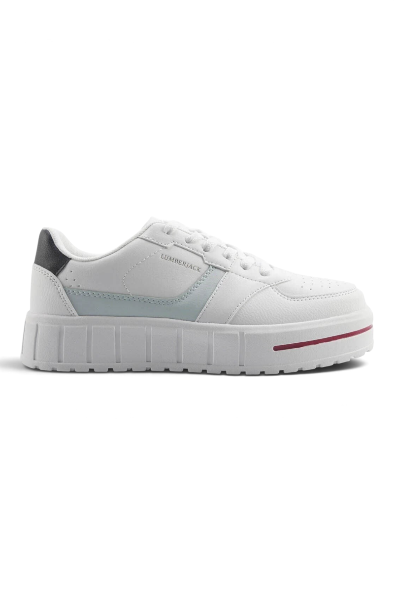 Sporline Lumberjack beyaz kadın sneaker, %100 PU malzemeden üretilmiş kalın tabanlı günlük spor ayakkabı