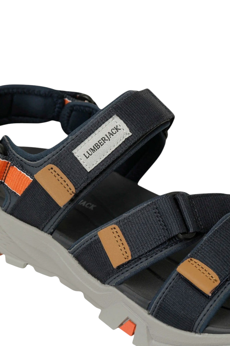 Sporline Lumberjack Barle lacivert erkek sandalet, ayarlanabilir bantlı ve turuncu detaylı outdoor tasarım