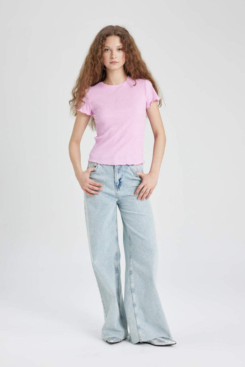 Defacto Kadın Short Sleeve T-Shirt K7064AZ - Açık Pembe