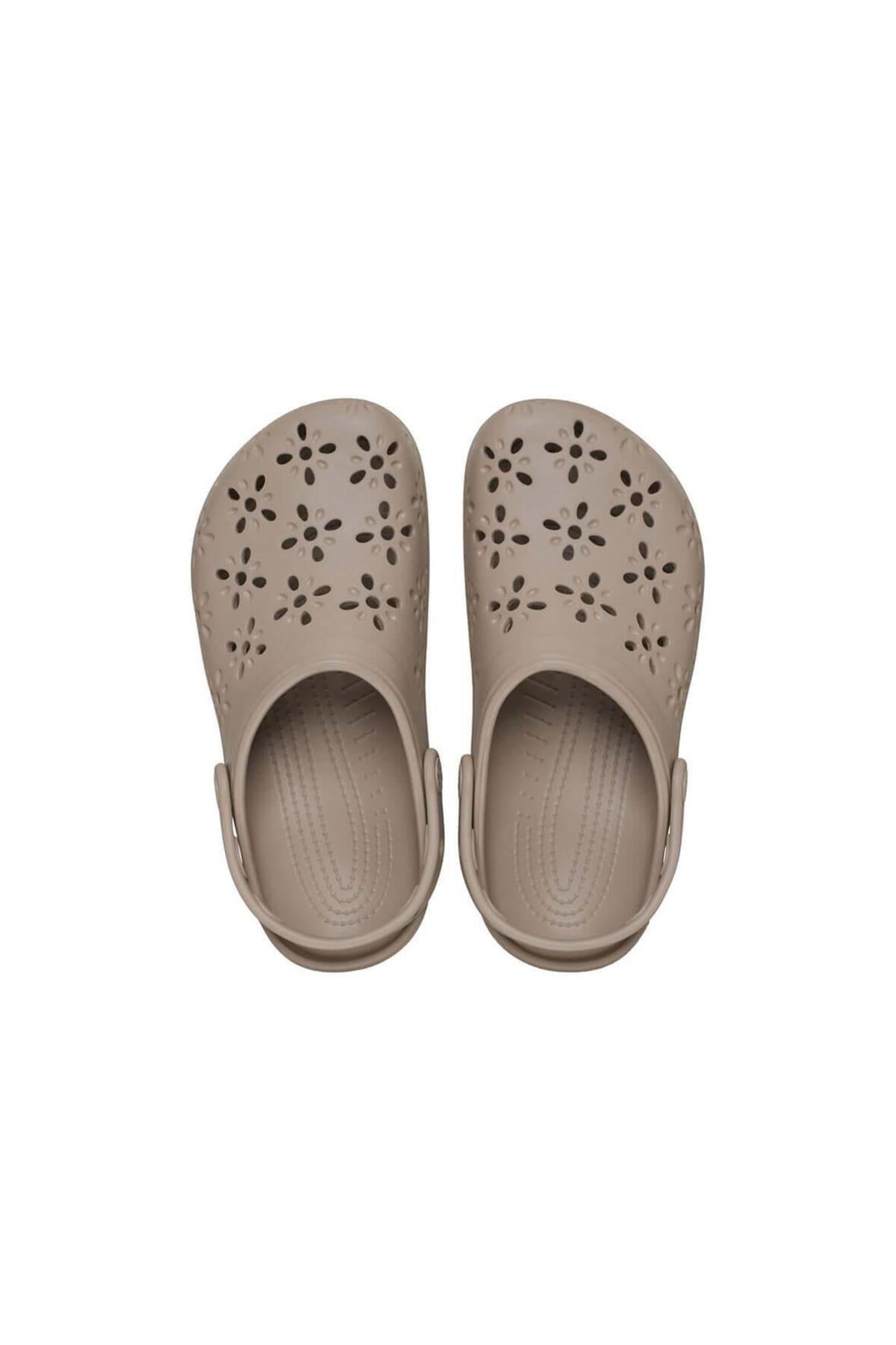 Crocs Unisex Floral Cut Out Clog CR3038 Terlik - Gri Kahverengi