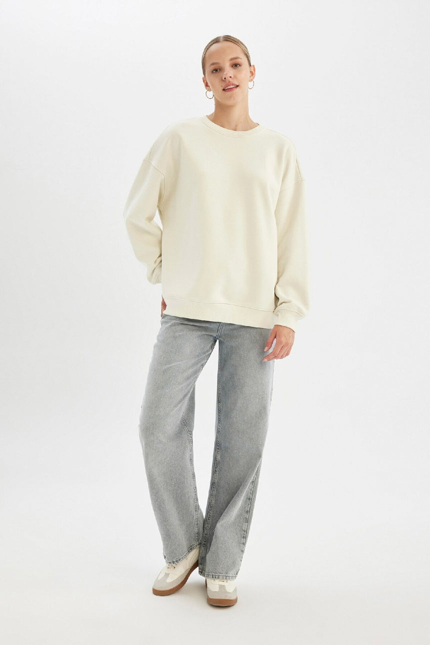 Defacto Kadın Sweat Shirt Y1346Az - Ekru