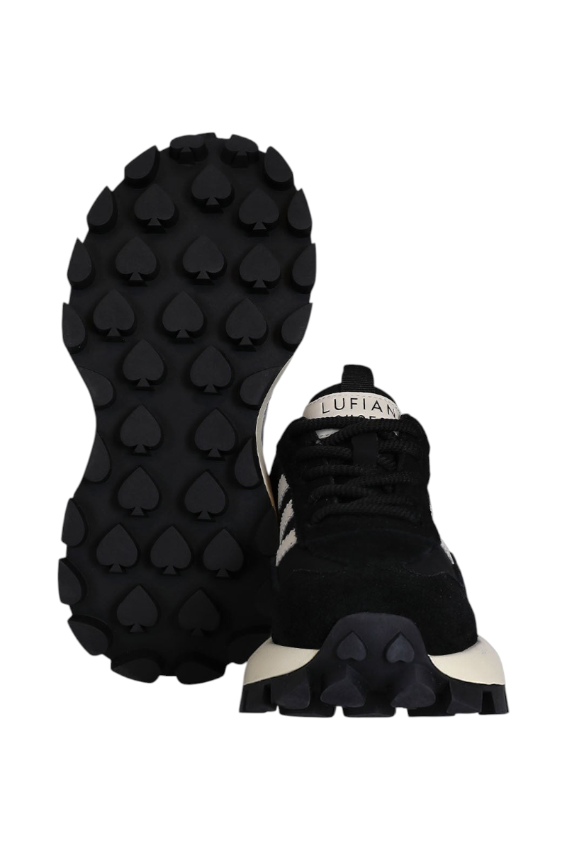 Sporline Lufian siyah deri kadın sneaker, kalp desenli kauçuk tabanlı ve bağcıklı tasarım