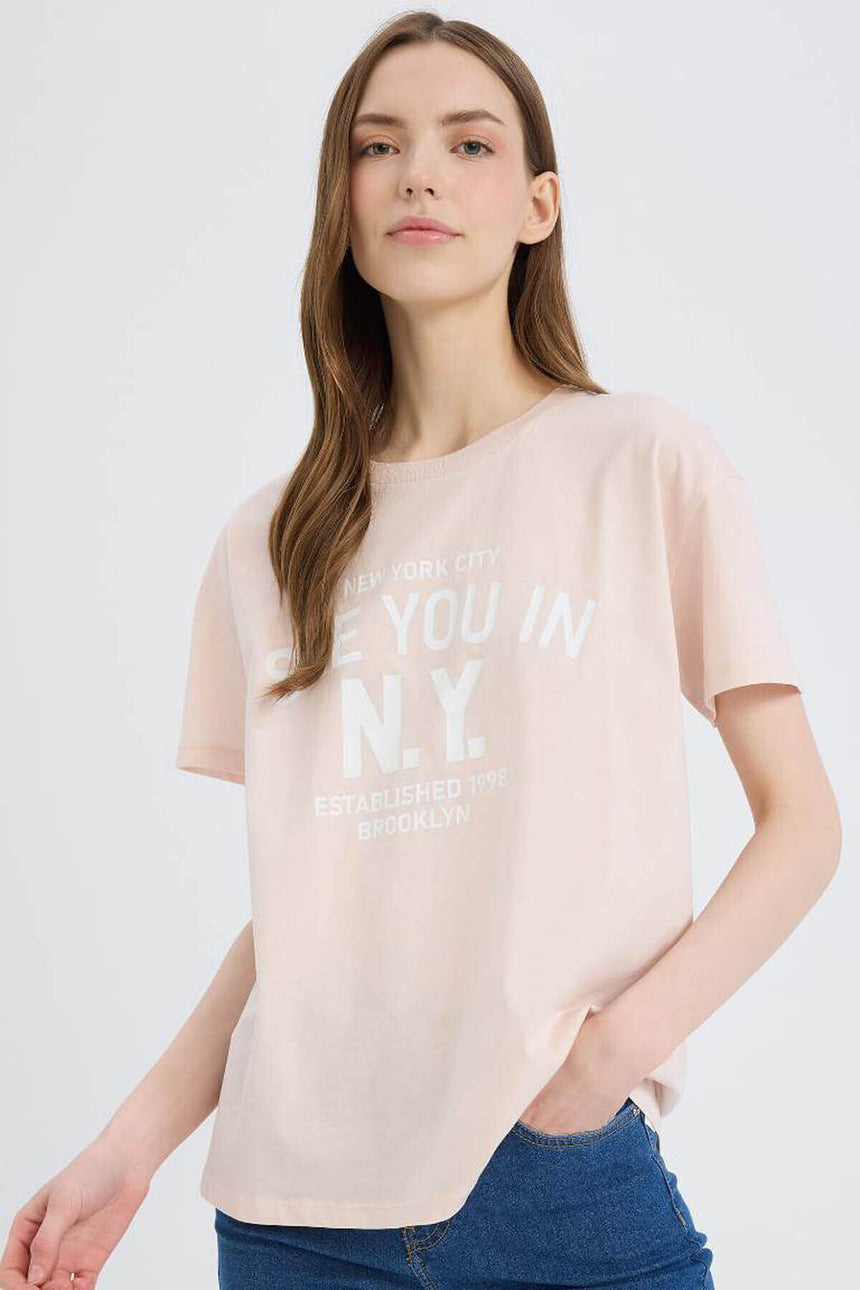 DeFacto Kadın Kısa Kollu T-Shirt E0720AX - Açık Pembe