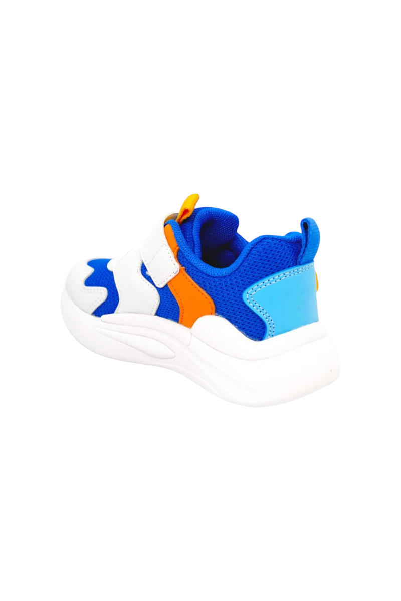 Sporline Vicco unisex koşu ayakkabısı, canlı mavi, beyaz ve turuncu renkli, cırt cırtlı spor ayakkabı modeli