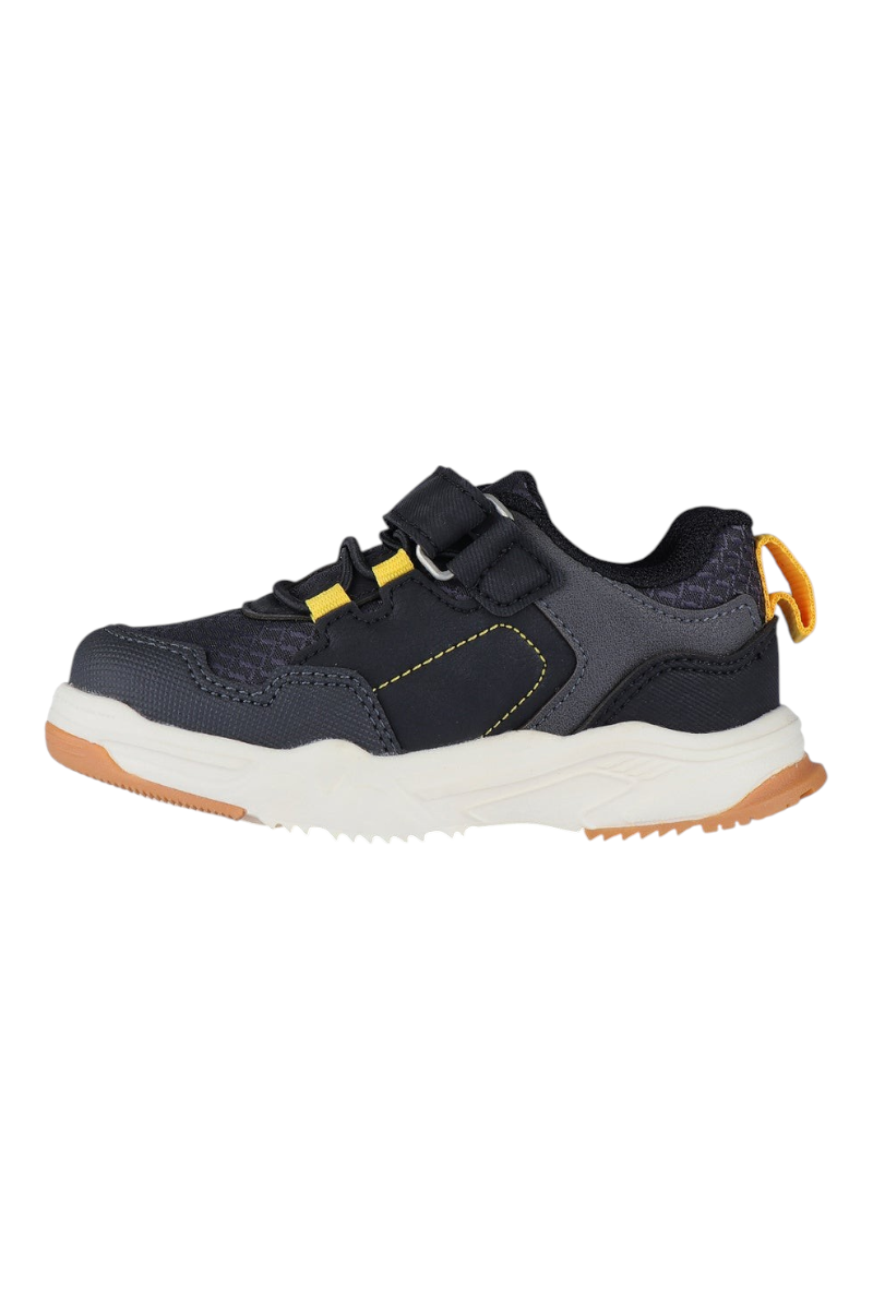 Sporline Vicco siyah tekstil çocuk sneaker, cırt cırtlı tasarım ve sarı detaylı rahat günlük spor ayakkabı