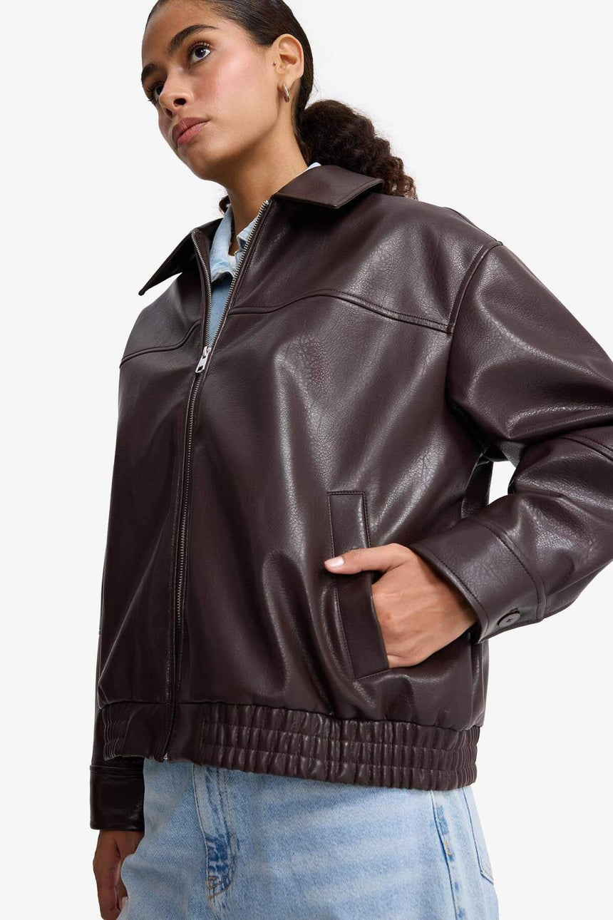 Defacto Kadın Pu Mont F2681Ax - Kahverengi