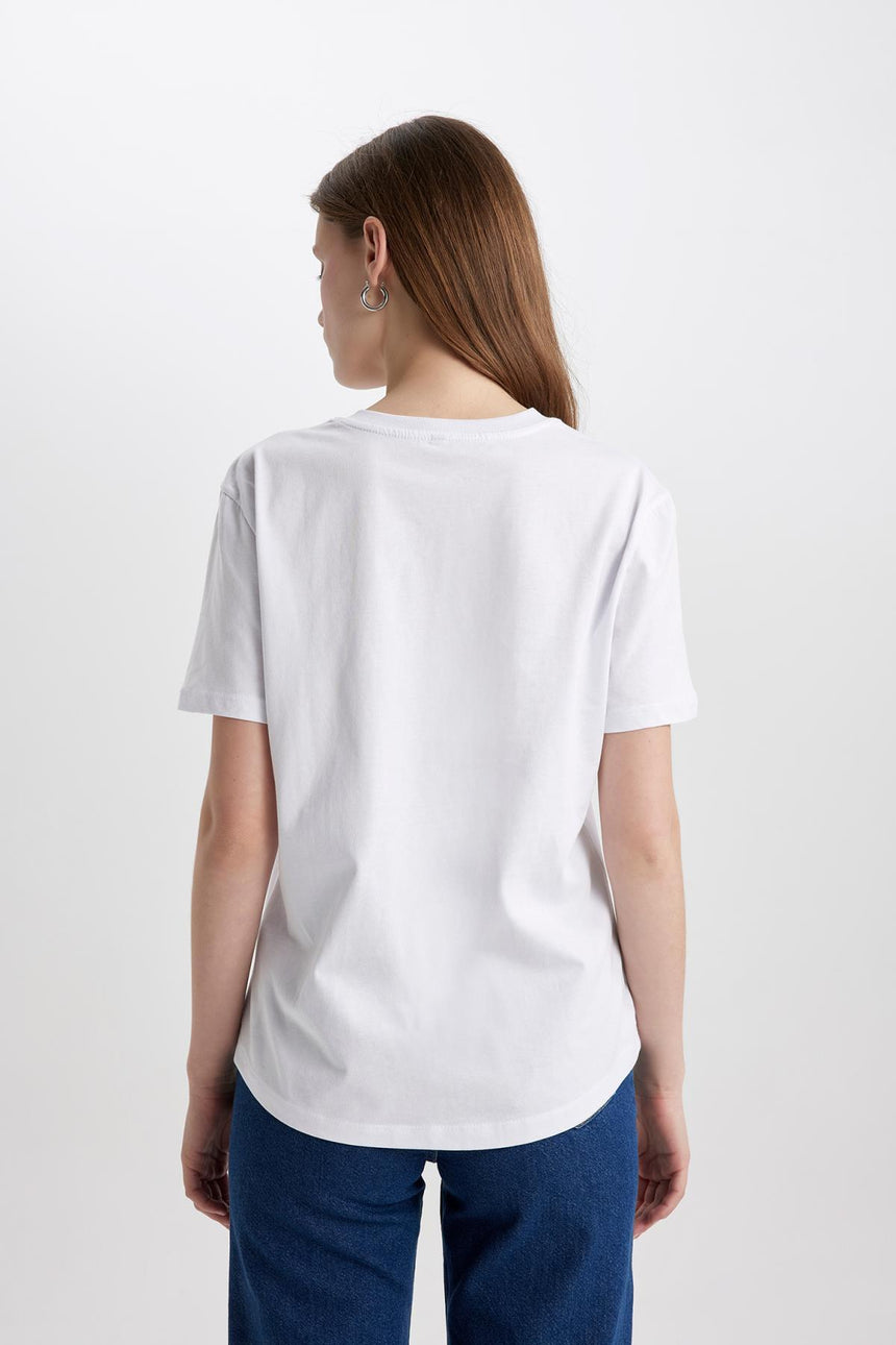 DeFacto W9584AZ Kadın T-Shirt - Mor Beyaz