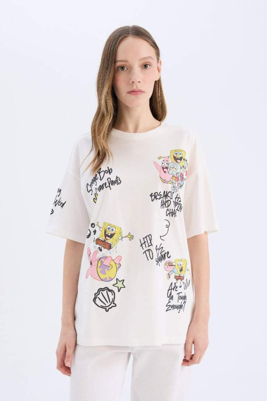 DeFacto Kadın Oversize Kısa Kollu T-Shirt D9124AX - Kırık Beyaz