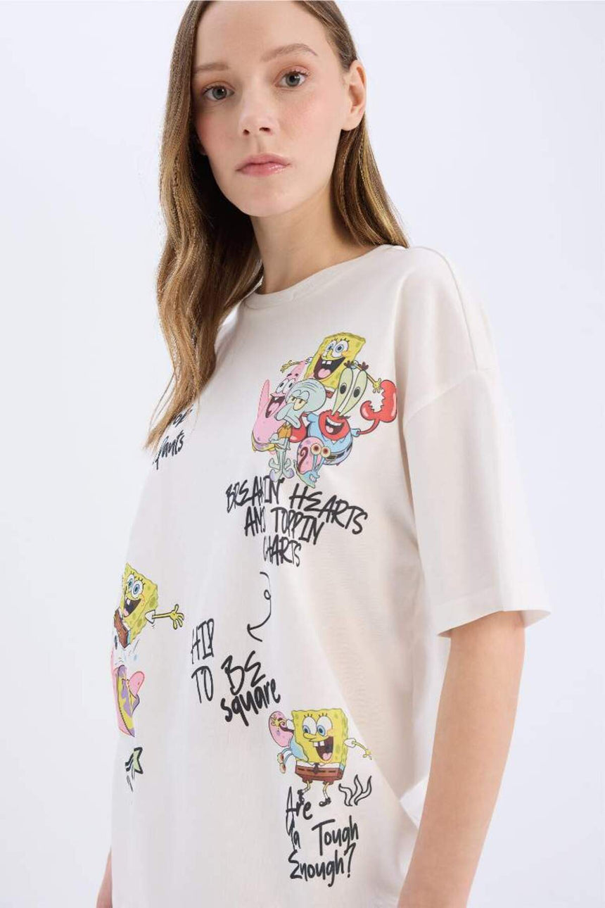 DeFacto Kadın Oversize Kısa Kollu T-Shirt D9124AX - Kırık Beyaz
