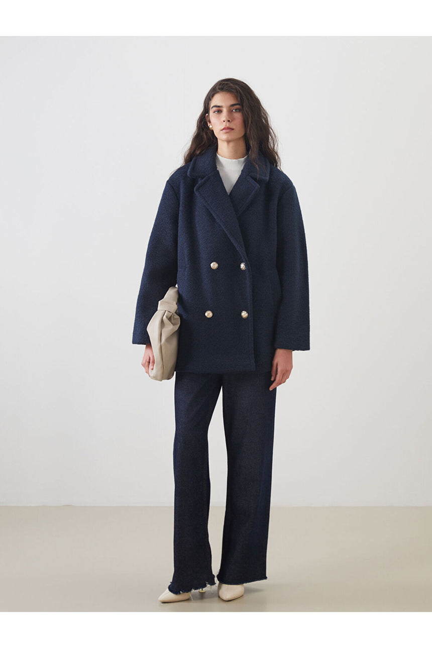 LC Waikiki Kadın Oversize Kruvaze Kaban - Koyu Lacivert