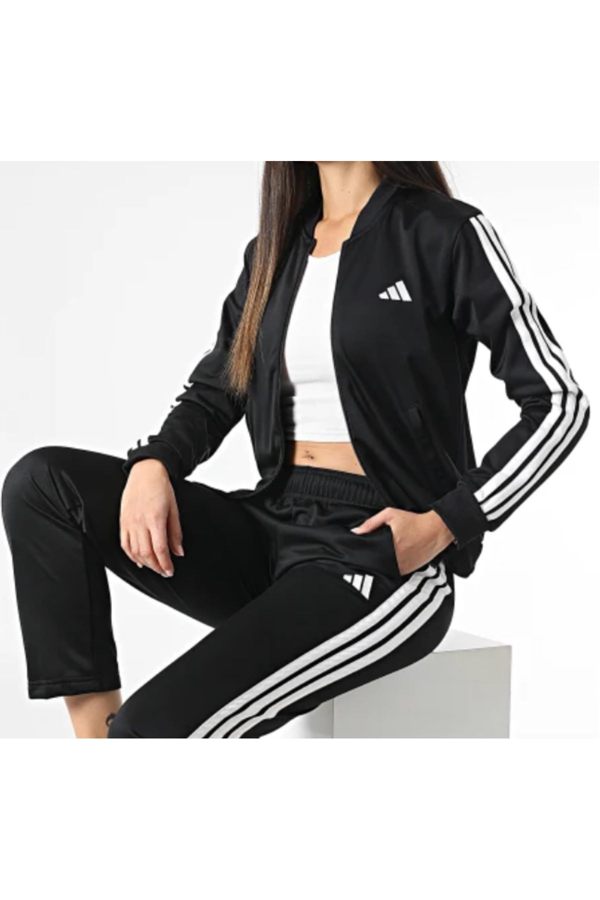 adidas Essentials 3-Stripes Kadın Eşofman Takımı JD5434 - Siyah
