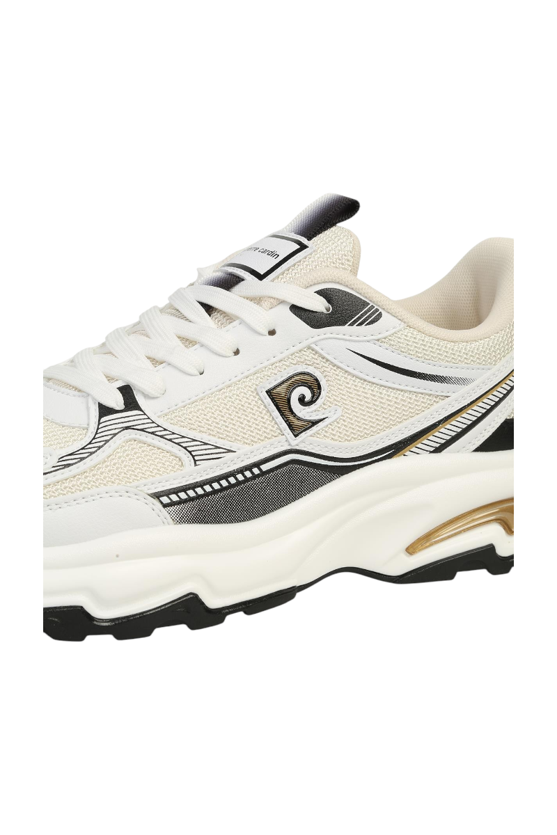 Sporline Pierre Cardin beyaz ve siyah detaylı suni deri erkek sneaker ayakkabı