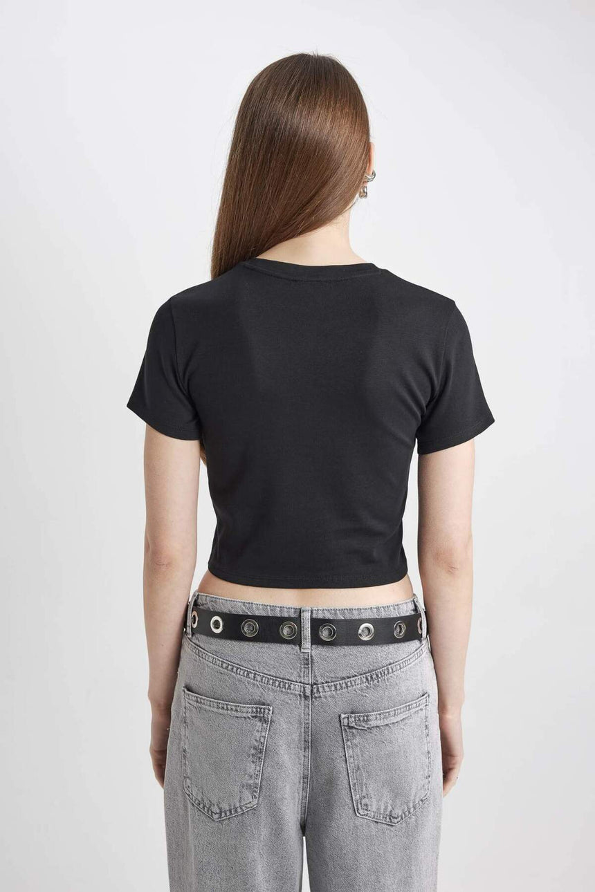 Defacto Kadın Short Sleeve T-Shirt T9631Az - Siyah