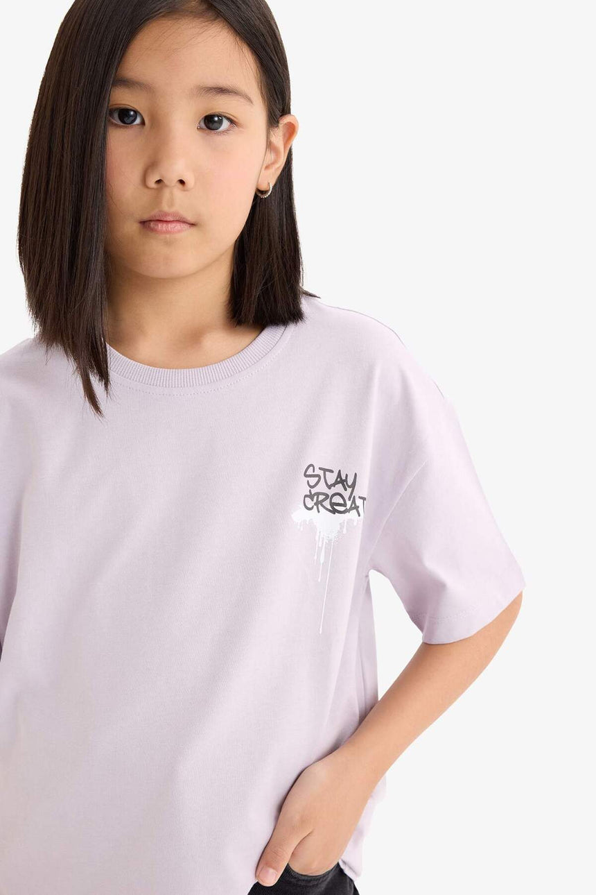 DeFacto Çocuk Relaxed Kısa Kollu T-Shirt E0357A8 - Açık Lila