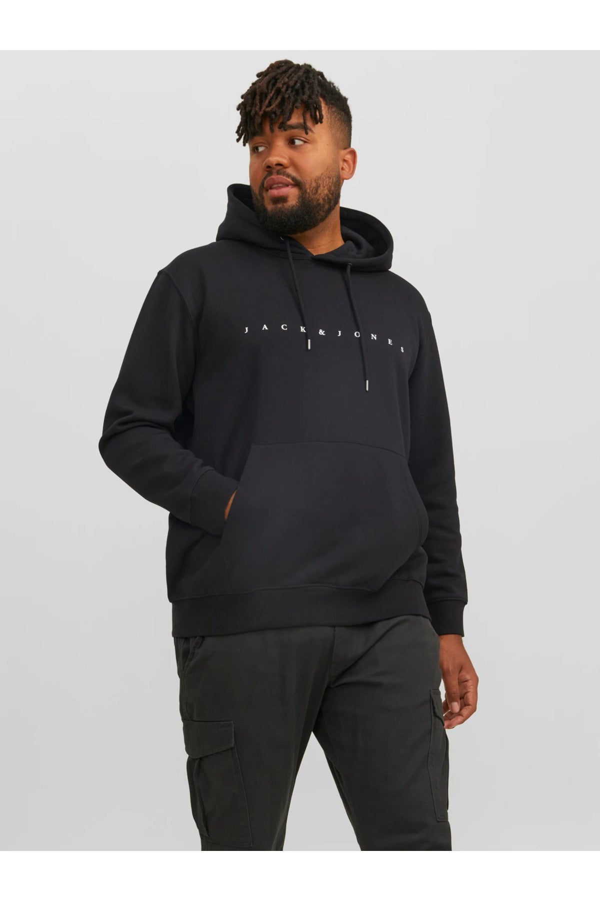 Jack & Jones Star Erkek Büyük Beden Kapüşonlu Sweatshirt 12243527 - Siyah