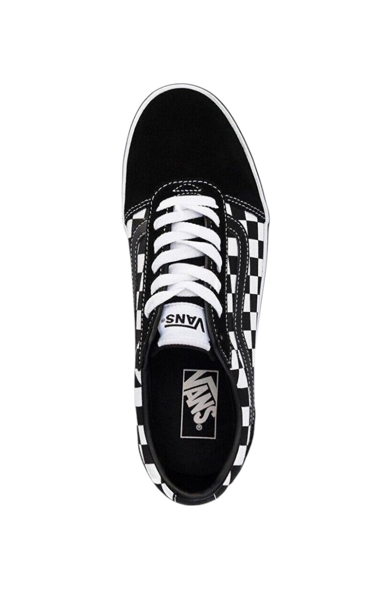 Sporline Vans Ward erkek sneaker, siyah beyaz damalı desenli, pamuklu kumaş üst yüzeyli spor ayakkabı