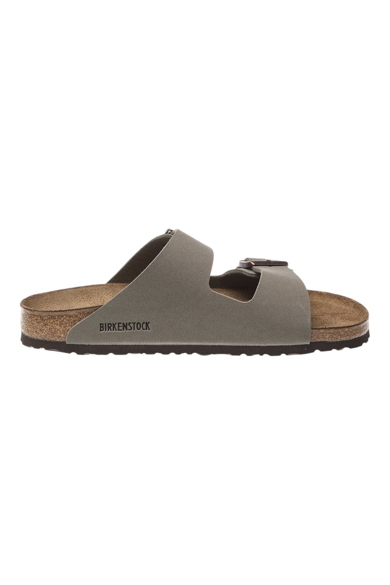 Sporline Birkenstock Arizona unisex deri terlik, kum beji renginde, yan profilden görünüm.