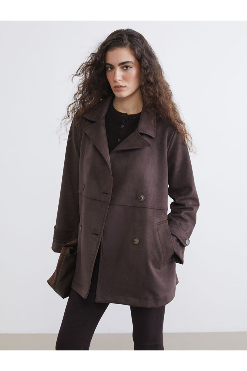 LC Waikiki Kadın Oversize Kruvaze Yaka Trençkot S6KI79B8 - Koyu Kahverengi