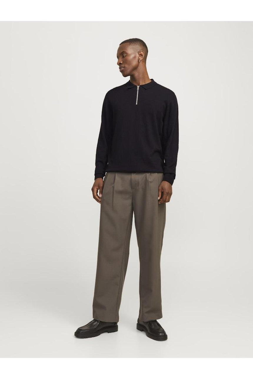 JACK&JONES JJEEMIL KNIT POLO HALF ZIP LS NOOS 12268210 - Siyah